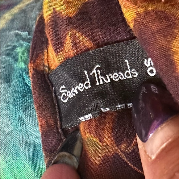 Sacred Threads Tie Dye Tank Tunic one size w/gather details on side square neck - Picture 4 of 11